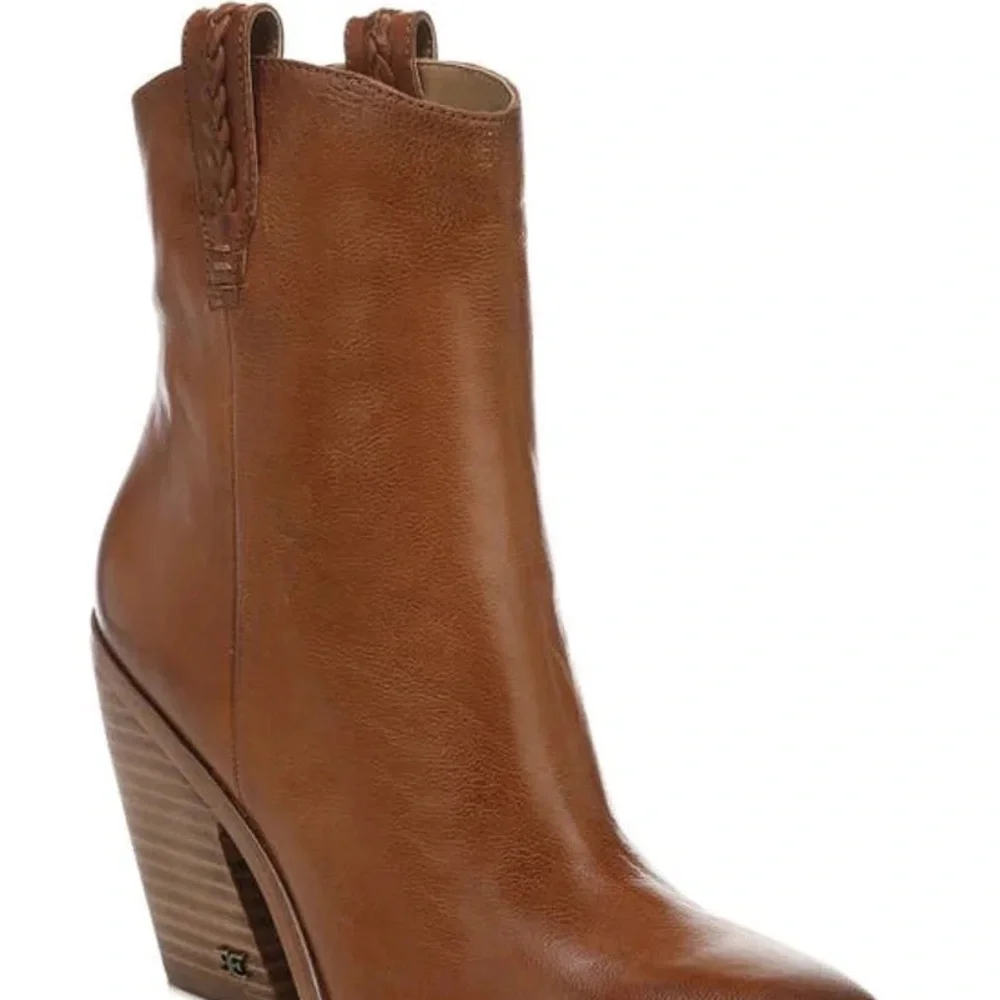 Sam Edelman Brown Leather Ankle Boots Block Heel Booties 8.5 Fall Vintage Style - Picture 9 of 10